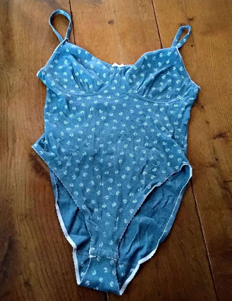 Vintage body - jaren 90 - romantisch - bloemetjes - petrol/b, Hema, Ophalen of Verzenden, Blauw, Body of Korset