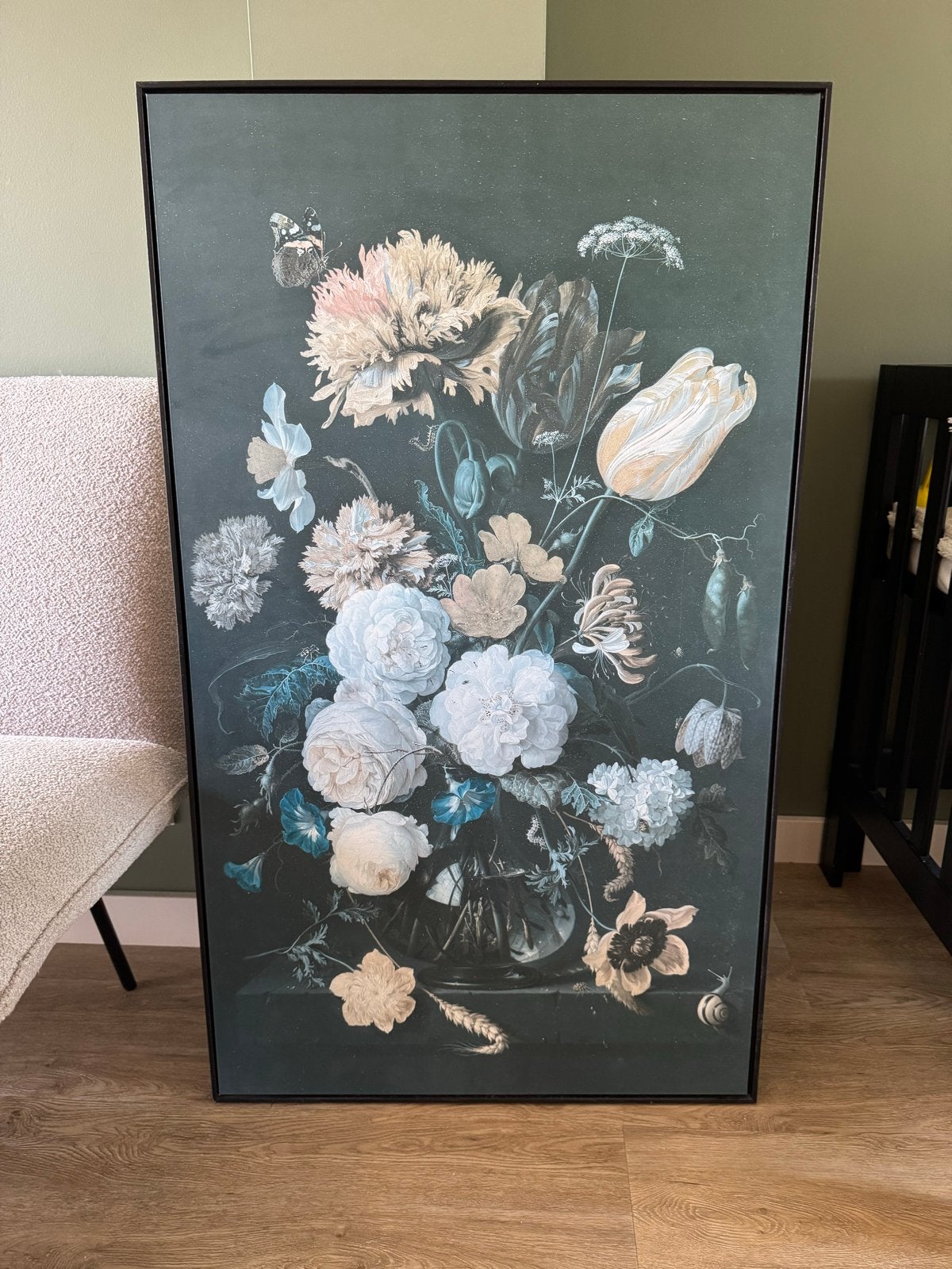 Schilderij met bloemen 70x118, Antiek en Kunst, Kunst | Schilderijen | Klassiek, Doek, Klassiek, Print, Ingelijst