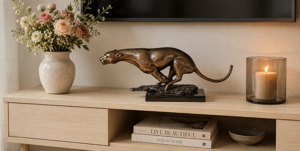 JACHTLUIPAARD / BRONZEN BEELD / cheetah / JAGUAR, Ophalen of Verzenden, Nieuw, Wild dier, Beeldje of Figuurtje