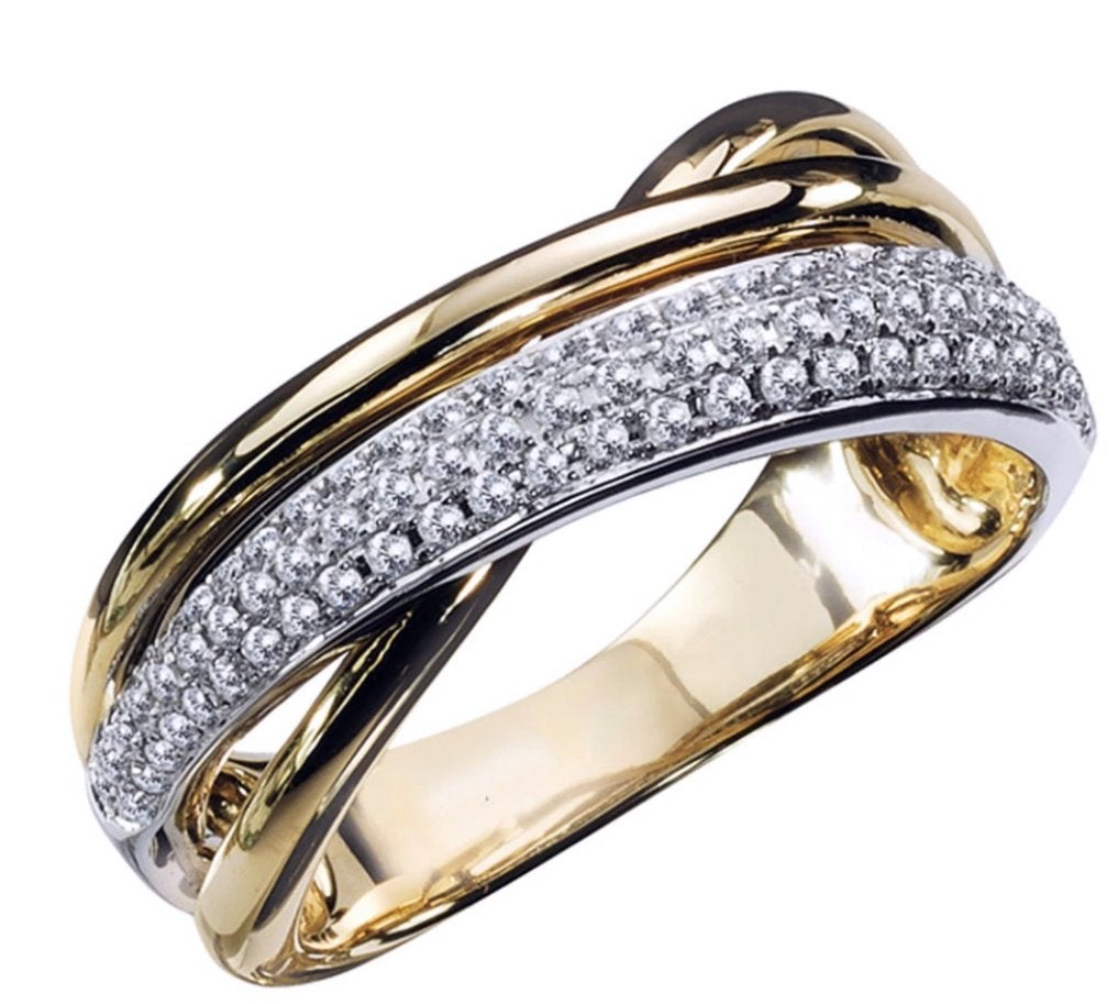 Dames 18K goud verguld ring met witte zirkonen, Nieuw, Ophalen of Verzenden, 17 tot 18, Met edelsteen