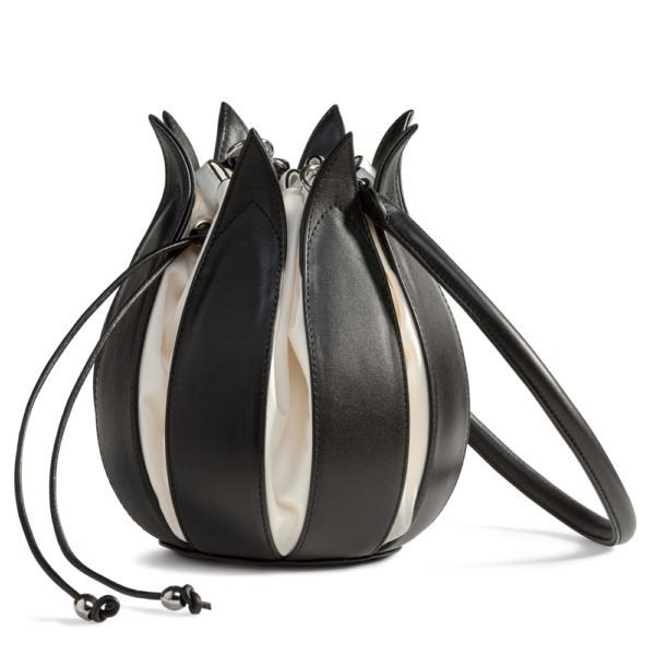 handtas Tulip ByLin zwart leer/crème, Sieraden, Tassen en Uiterlijk, Tassen | Damestassen, Ophalen of Verzenden, Nieuw, Zwart