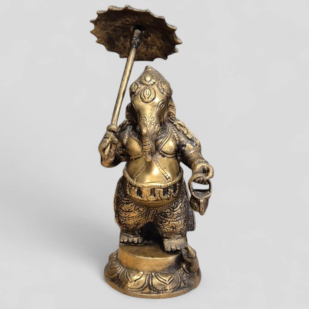 Ganesha brons beeld met parasol, Nieuw, Ophalen of Verzenden, Info@degaafstewinkel.nl, 2841bh