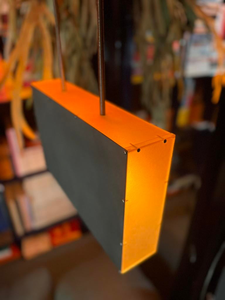unieke industriele design  hanglamp uit de jaren ‘90, Huis en Inrichting, Lampen | Hanglampen, Gebruikt, 75 cm of meer, Ophalen of Verzenden
