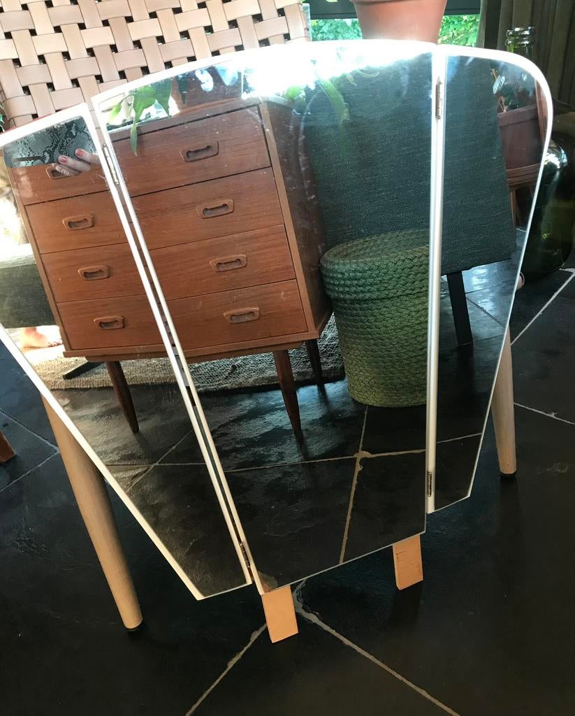 Vintage / retro spiegel kaptafel / drieluik organisch, Ophalen, Overige vormen, Minder dan 50 cm