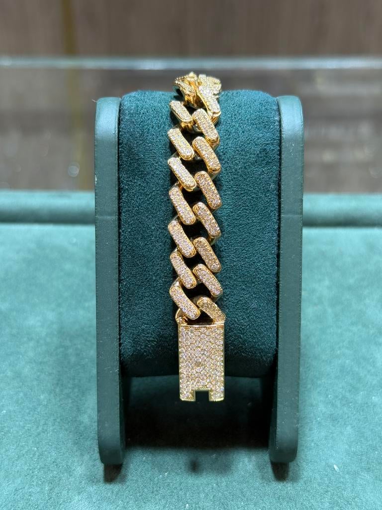 18KT Goud - 73.6 Gram - Diamanten Armband - CUBAN