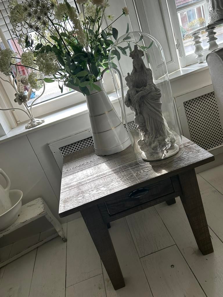 Landelijke hoektafel bijzettafel eiken, Vierkant, Hout, Ophalen, 45 tot 60 cm