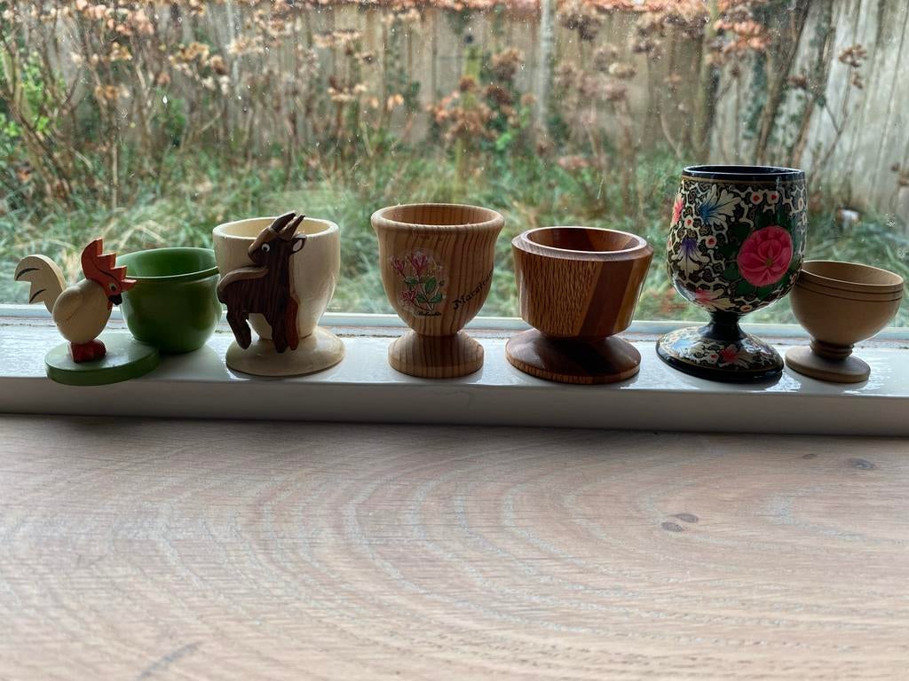 6 Houten Eierdopjes en Decoratie, Antiek en Kunst, Ophalen of Verzenden