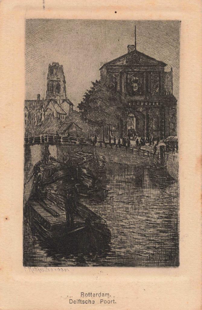 Rotterdam Delftsche Poort echt etsje M7859, Ophalen, 1920 tot 1940, Ongelopen, Zuid-Holland