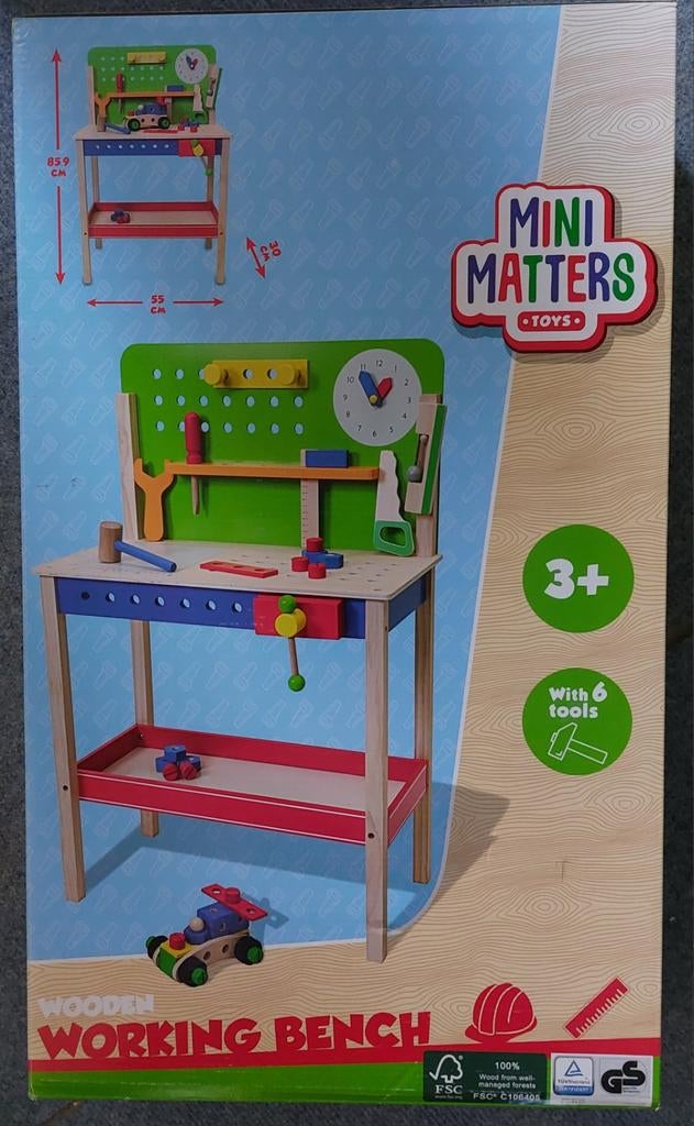 Mini Matters Houten Speelgoed Werkbank met Gereedschap, Ophalen