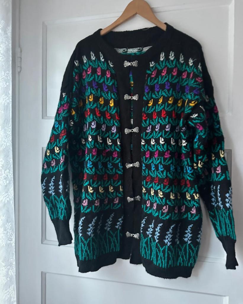 Vintage retro handgemaakt wollen noors bloemen vest XL, Ophalen of Verzenden, Zo goed als nieuw, Maat 42/44 (L)