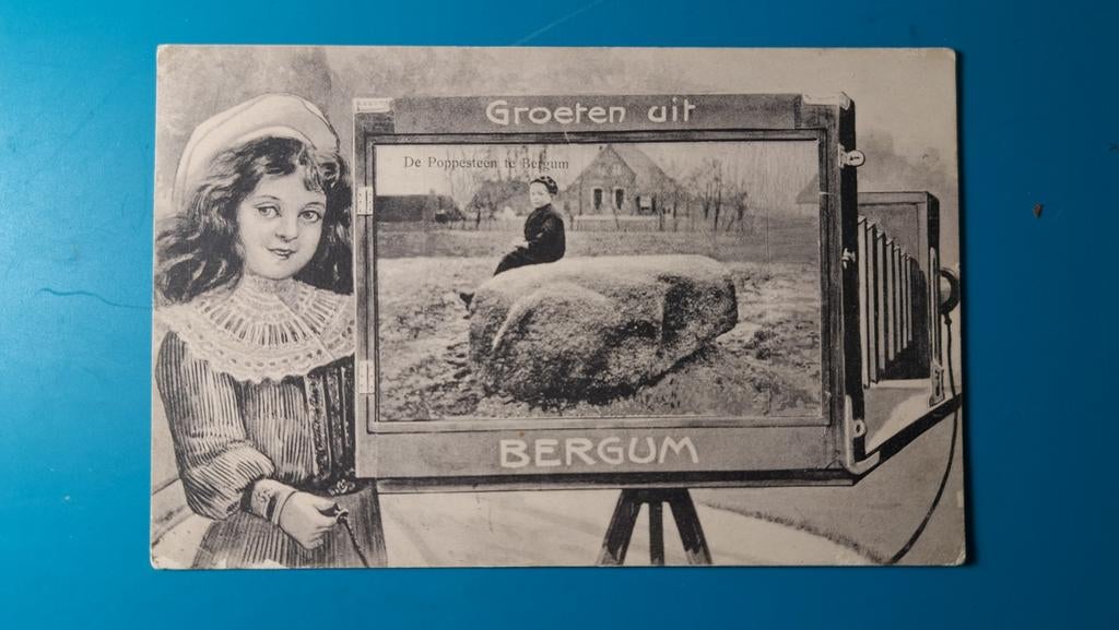 Bergum groeten Poppesteen Fraai!, Ophalen of Verzenden, Voor 1920, Gelopen, Friesland