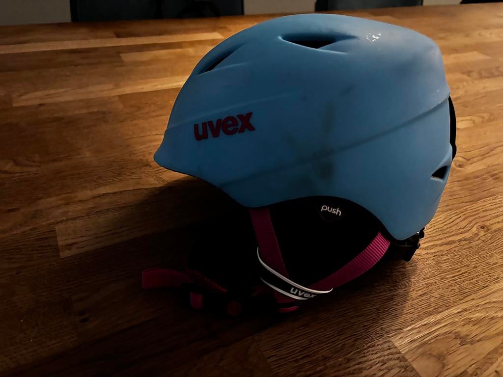 Helm Uvex skihelm blauw roze meisje 10 jaar, Sport en Fitness, Skiën en Langlaufen, Gebruikt, Overige typen, Minder dan 100 cm