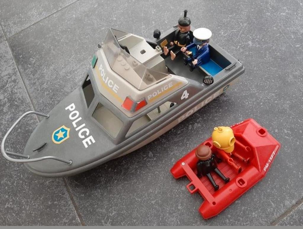 Vintage Playmobil politieboot met reddingssloep, Ophalen of Verzenden, Gebruikt