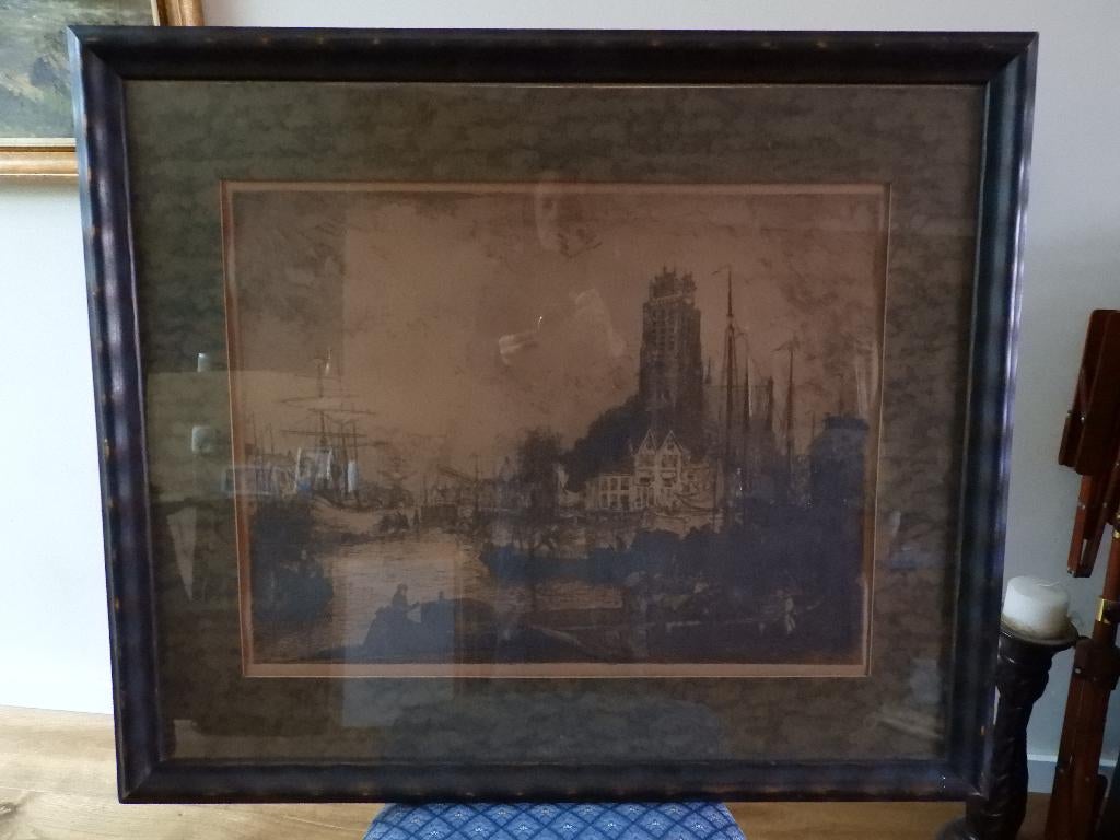 Ets havengezicht Dordrecht - Gesigneerd - Martin van Waning, Antiek en Kunst, Kunst | Etsen en Gravures, Ophalen