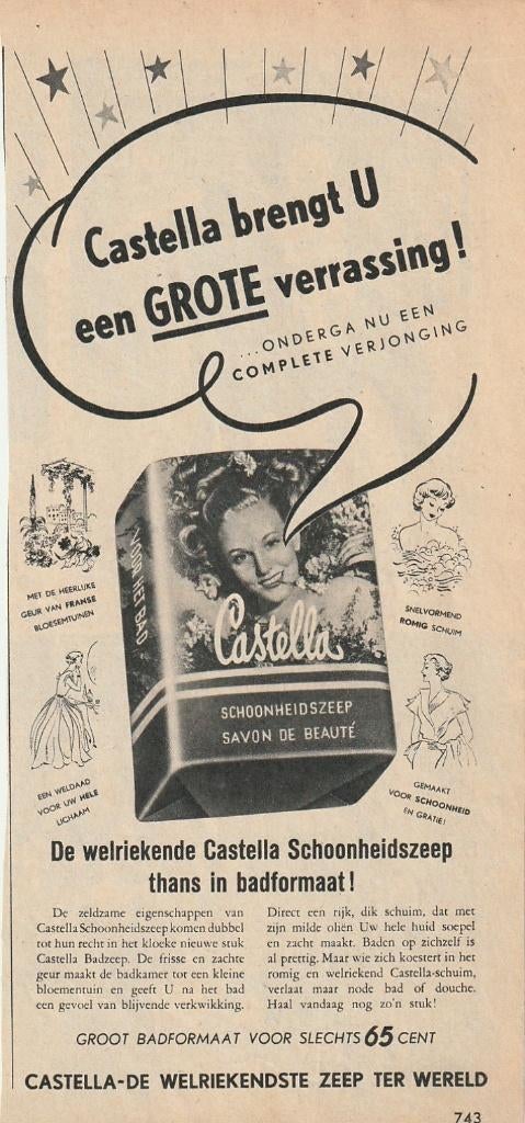 Retro reclame 1951 Castella Nijmegen welriekende zeep, Verzenden, Overige typen