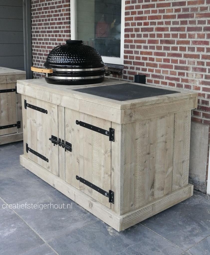 Compacte buitenkeuken verrijdbaar, steigerhout tegels, Ophalen of Verzenden, Nieuw