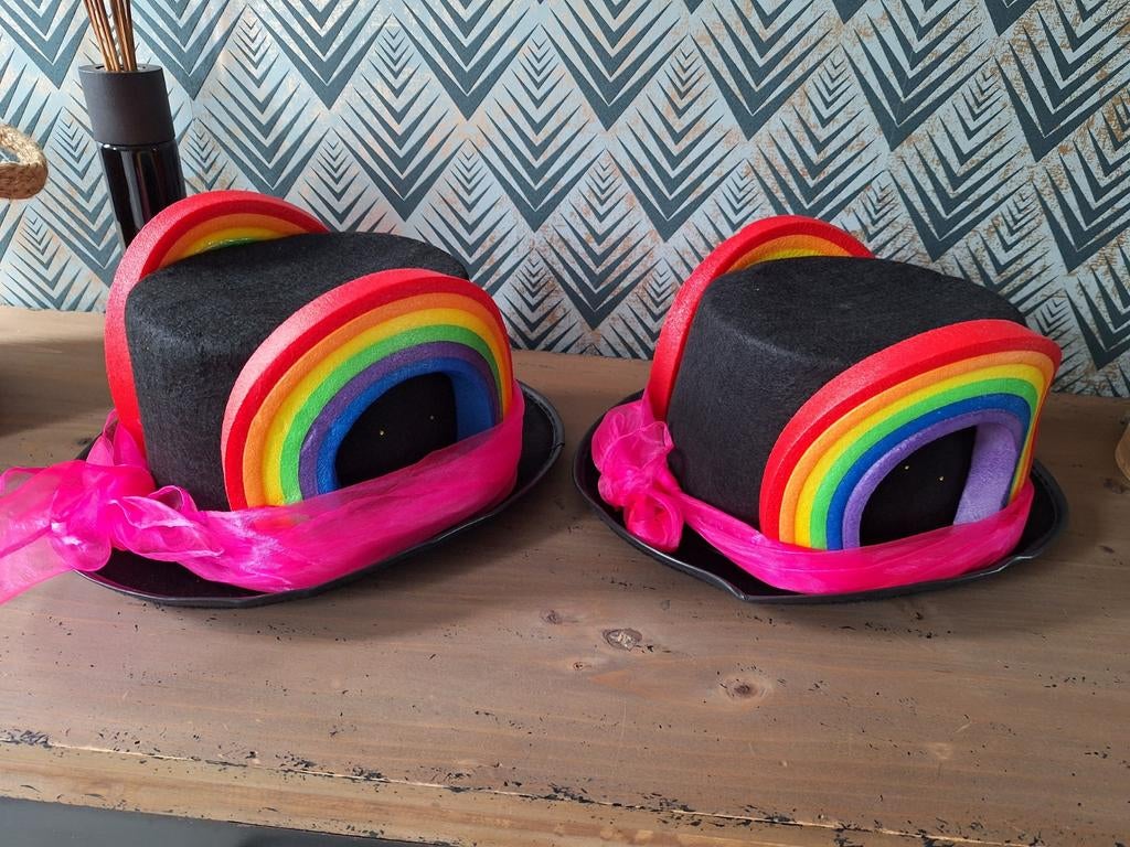 Twee Kleurrijke Hoedjes, Kleding | Dames, Carnavalskleding en Feestkleding, Ophalen of Verzenden, Zo goed als nieuw, Maat 34 (XS) of kleiner