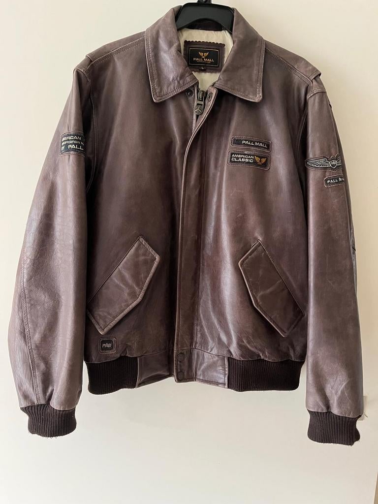 Pall Mall bruin leren Hudson piloten jas - Maat L - Bruin, Maat 52/54 (L), Bruin, Pall Mall, Ophalen of Verzenden