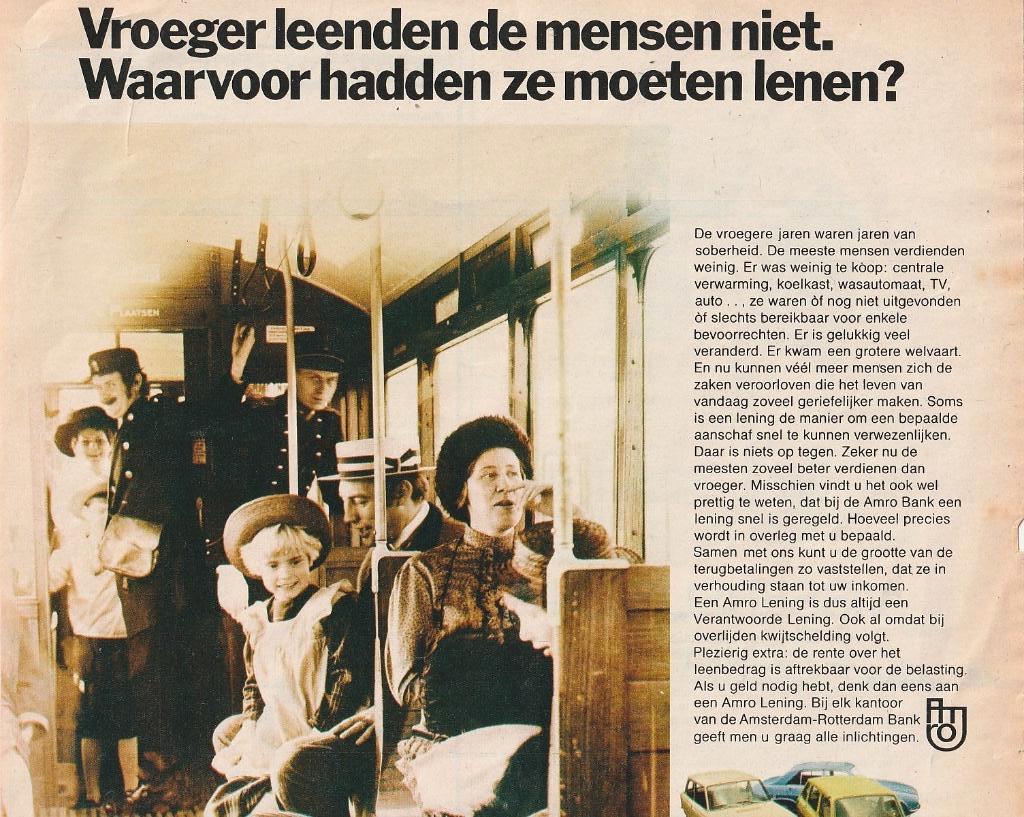retro reclame 1972 Amro bank conducteur in de oude tram, Verzamelen, Verzenden, Overige typen