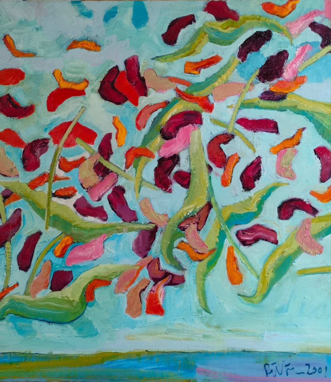 Afval,, Acrylverf op doek 90x100 zonder lijst., Ophalen, Acrylverf, Gesigneerd, Bloemen