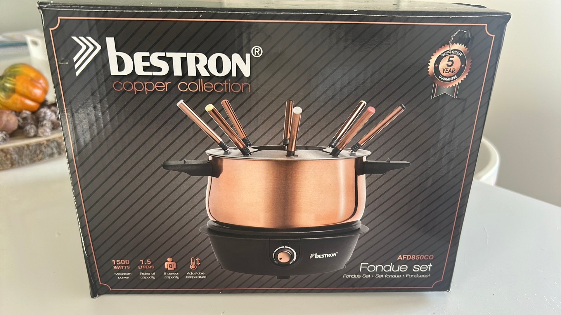 Bestron fondueset koper AFD850C0 8p, Witgoed en Apparatuur, Ophalen of Verzenden, Zo goed als nieuw, Elektrisch, Fondueset