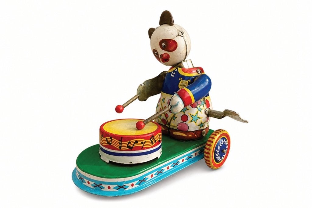 Vintage blikken panda drummer op wielen - blikken speelgoed, Ophalen