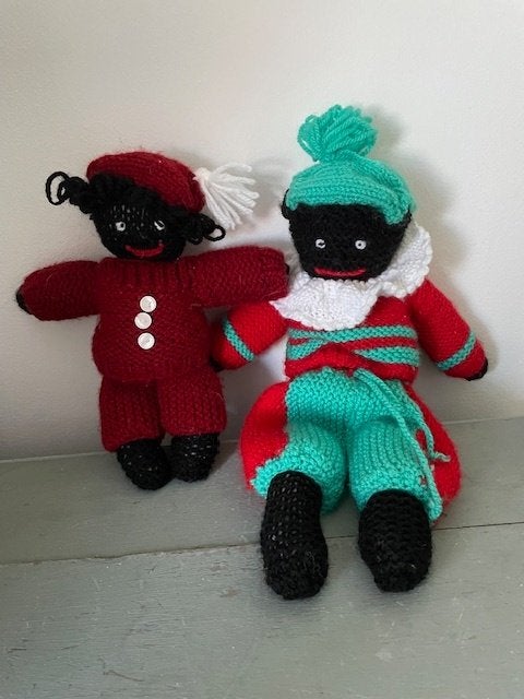 2 x vintage gebreide pietjes. Sinterklaas decoratie., Diversen, Ophalen, Gebruikt