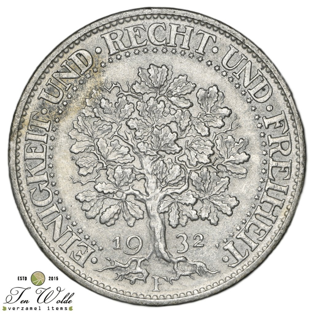Duitse Rijk 5 Reichsmark 1932 F, Ophalen of Verzenden, Duitsland, Losse munt, Zilver