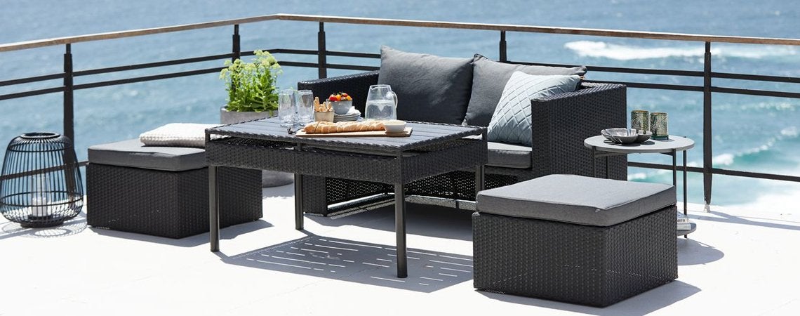Tuin loungeset TANE 4 persoons zwart, Ophalen, Zo goed als nieuw, Bank, 4 zitplaatsen