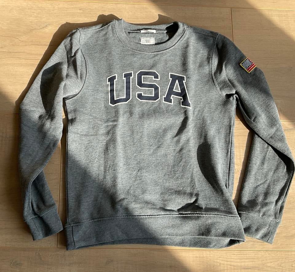 Grijze trui met 'USA' opdruk - Maat 164, Ophalen of Verzenden, Gebruikt, Jongen of Meisje, Trui of Vest