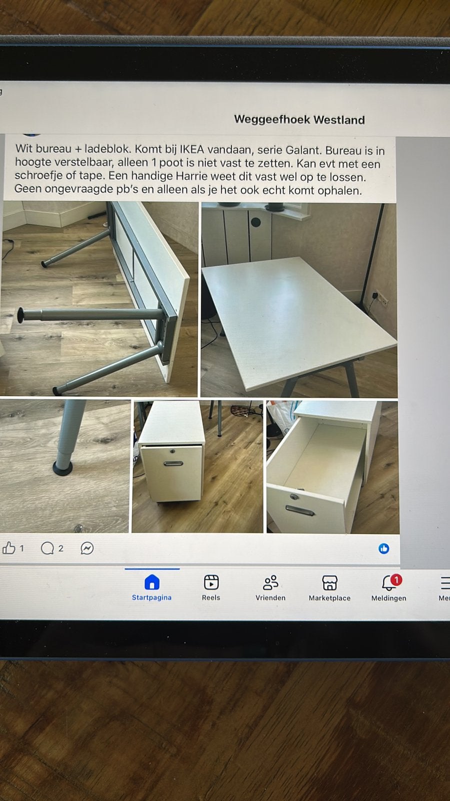 Bureau  Galant van  Ikea, Huis en Inrichting, Ophalen, In hoogte verstelbaar, Zo goed als nieuw
