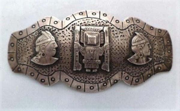 Grote antieke Peruaanse zilveren Inca broche – Viracocha, Ophalen, Zilver, Broche