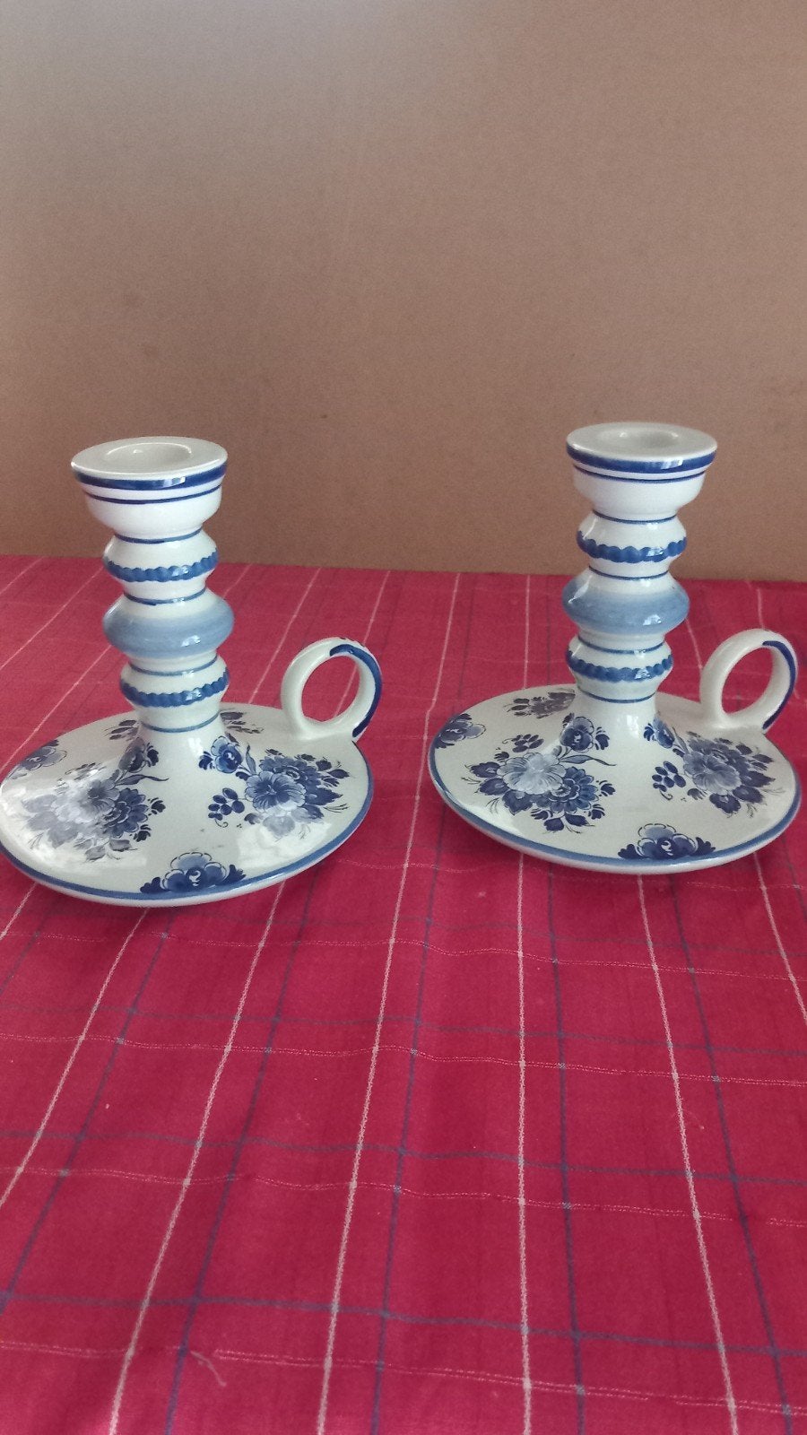 2 Mooie Echt Delftsblauwe Kandelaars - Handwerk 2013, Antiek en Kunst, Ophalen of Verzenden