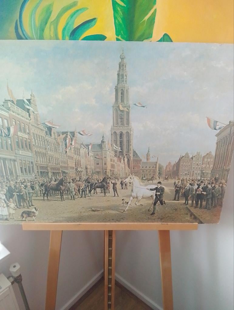 afdruk  paarden markt groningen otto eerelman, Antiek en Kunst, Kunst | Schilderijen | Klassiek, Ophalen of Verzenden
