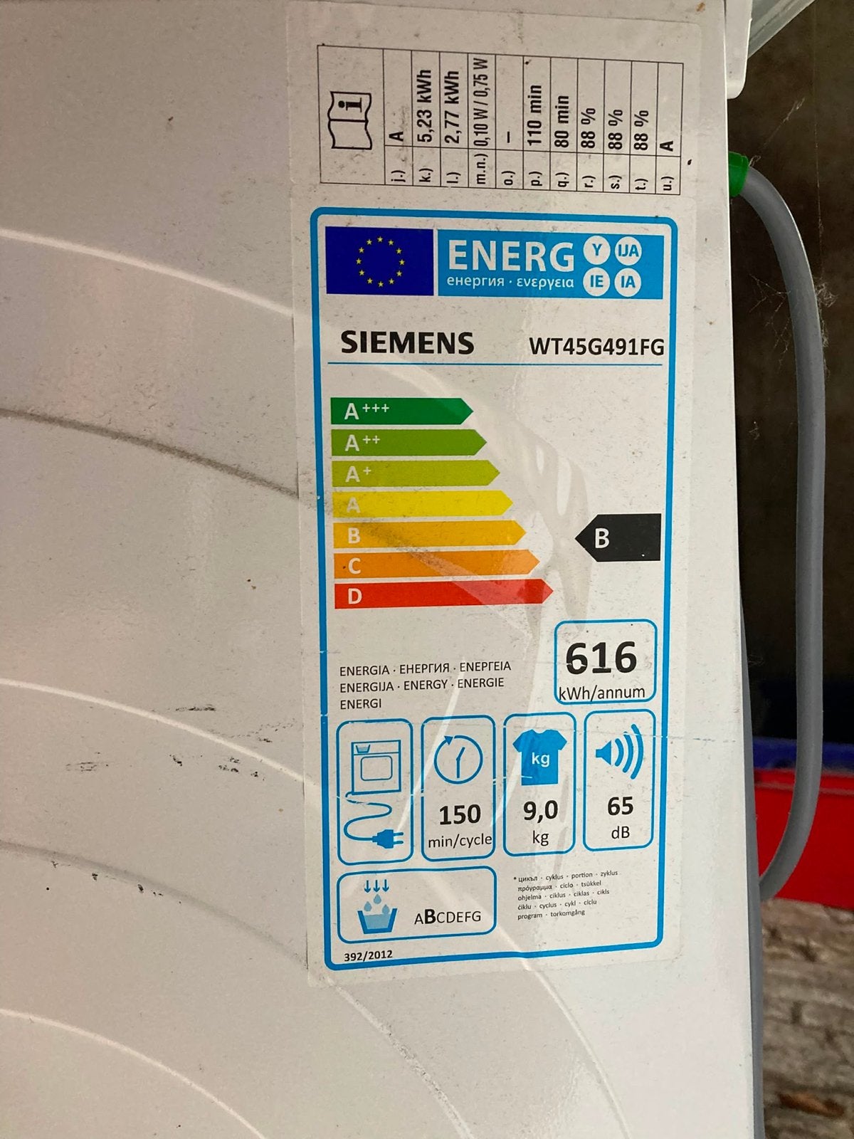 Siemens WT45G491FG iSensoric Condensdroger 9kg A++, Witgoed en Apparatuur, Wasdrogers, Zo goed als nieuw, Condens, Voorlader, 8 tot 10 kg