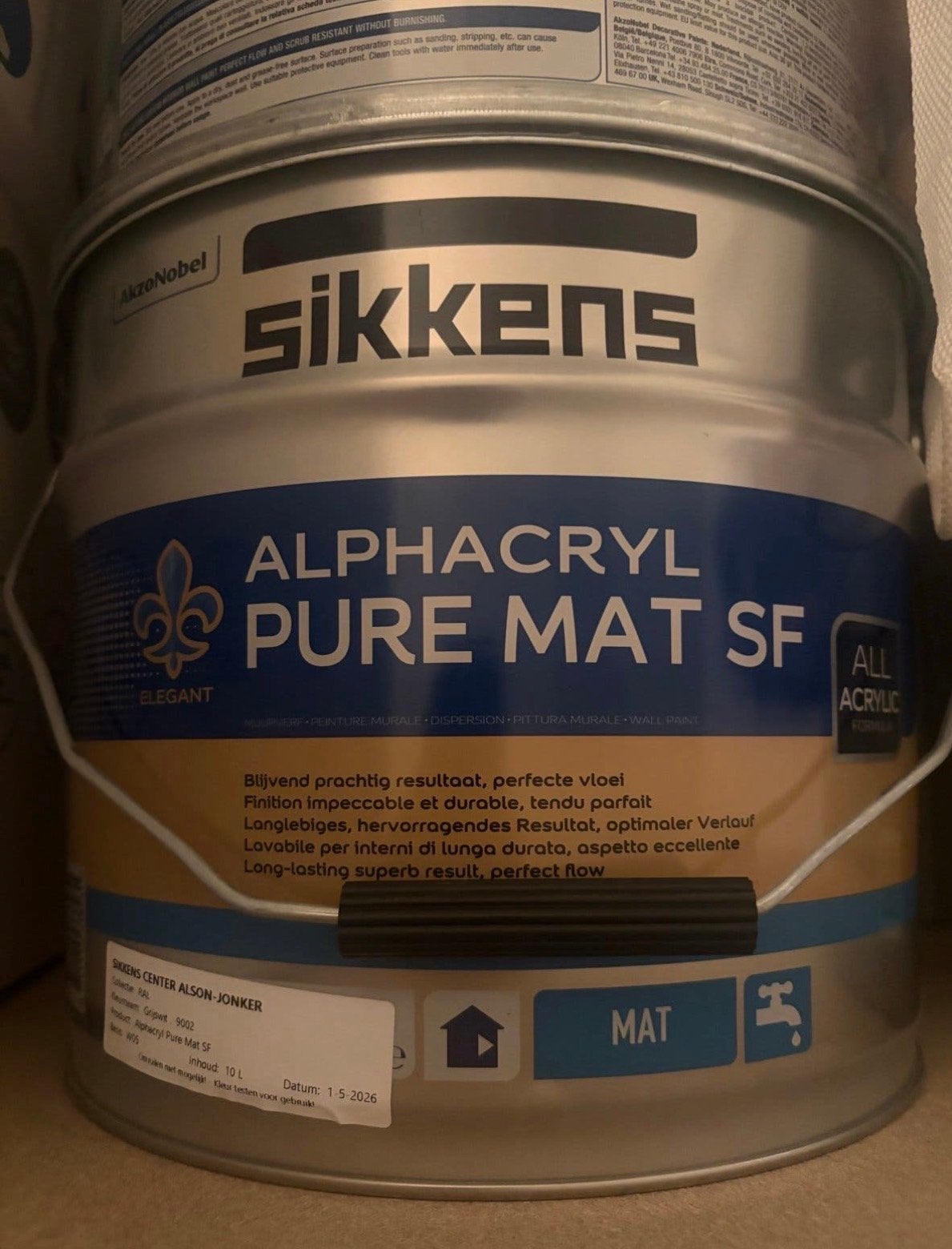 Sikkens Alphacryl Pure Mat SF - Grijswit 9002 - 10L, 5 tot 10 liter, Nieuw, Ophalen of Verzenden, Verf
