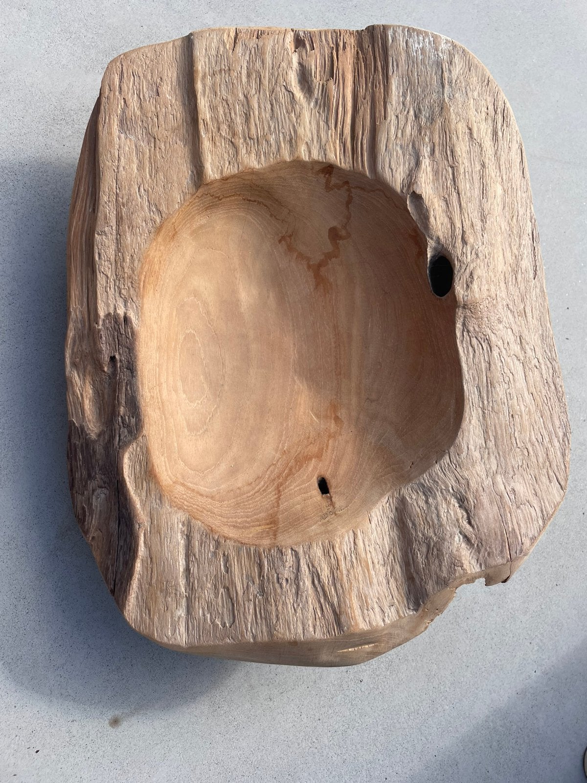 Landelijk Massief teakhouten schaal., Ophalen, Zo goed als nieuw, Ovaal, Hout