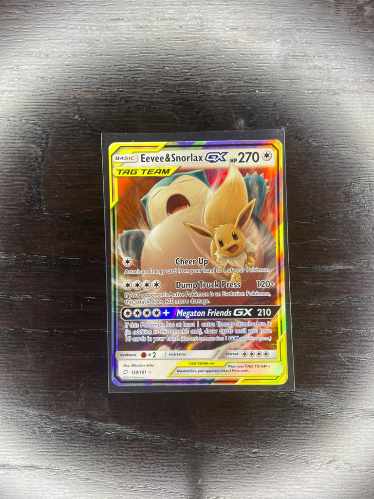 Eevee & snorlax GX ( TEU 120), Ophalen of Verzenden, Zo goed als nieuw