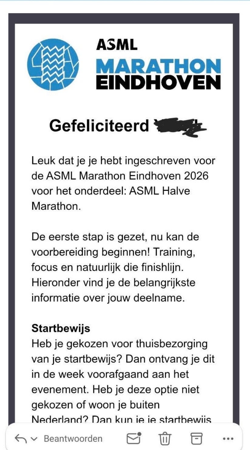 2x Startbewijs halve marathon Eindhoven, Twee personen