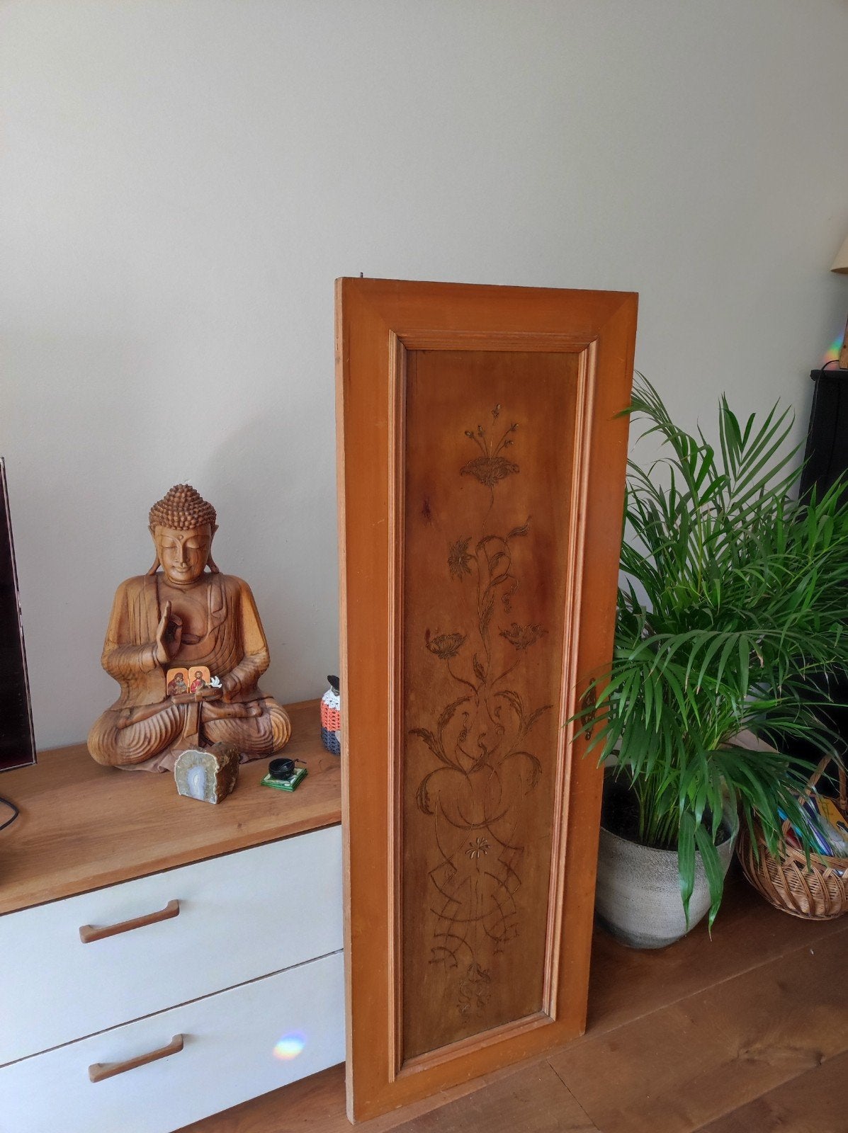 Decoratief houten paneel met bloemenmotief, Antiek en Kunst, Ophalen