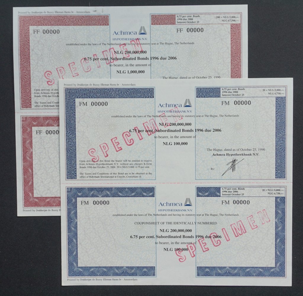 Achmea Hypotheekbank - 's-Gravenhage 1996 2x, Verzenden, 1970 tot heden, Obligatie of Lening