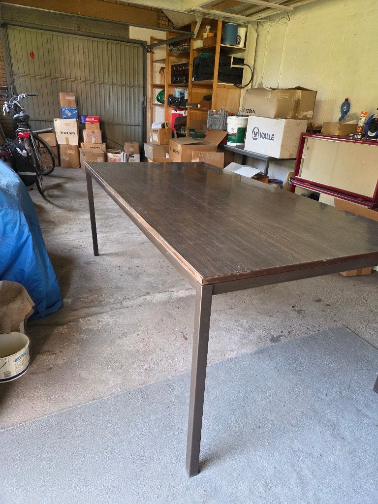 Grote bruine kantoortafel / werkbank (Jaren '80), Ophalen, Overige houtsoorten, Gebruikt, Jaren 80