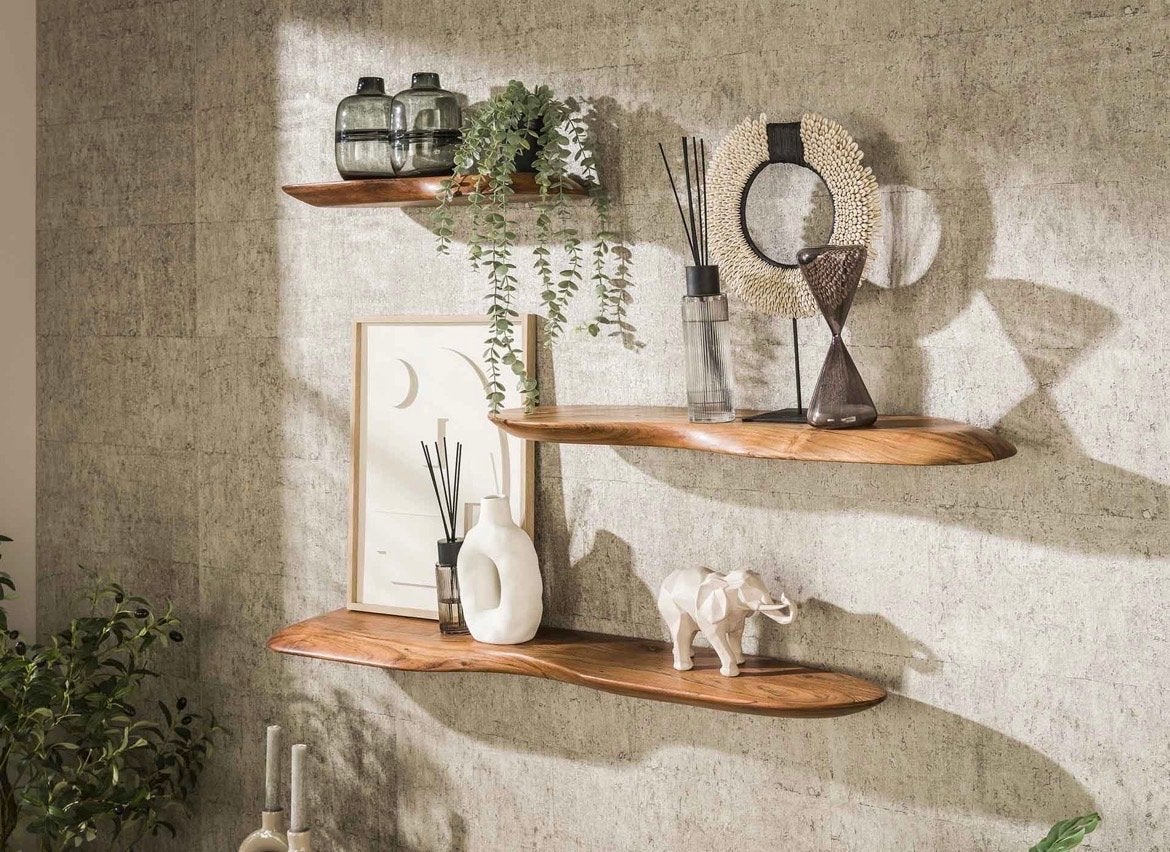 Set acaciahouten wandplanken met zwevende bevestiging, Ophalen, Zo goed als nieuw