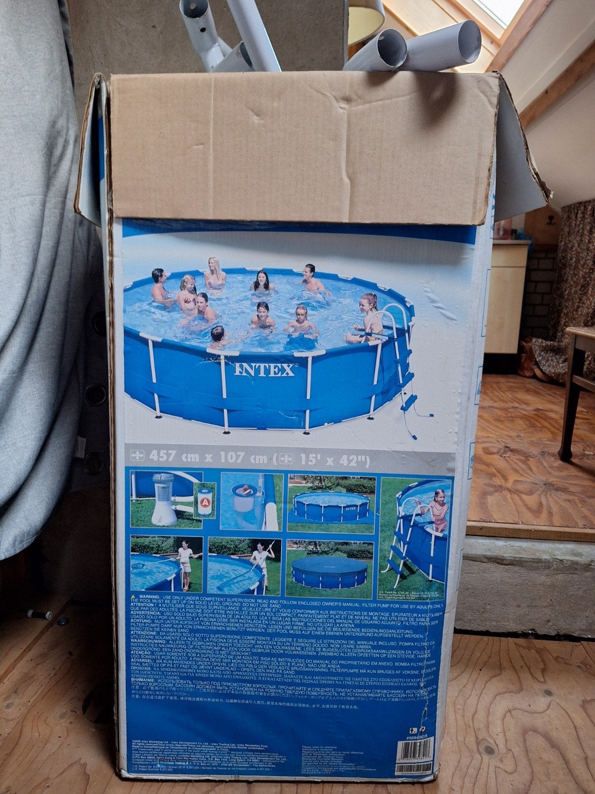 Intex Metal Frame zwembad 457x107 cm met pomp en trap, Gebruikt, 80 tot 120 cm, Rond, 300 cm of meer