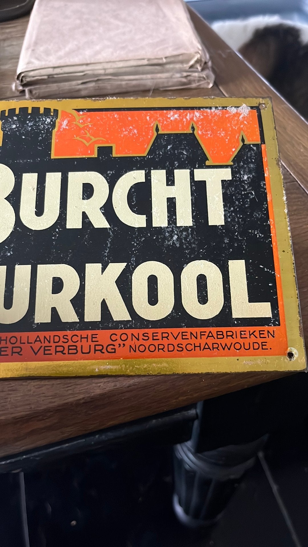 Burcht zuurkool blik bordje uit de jaren 30 vorige eeuw, Ophalen of Verzenden, Zo goed als nieuw, Reclamebord