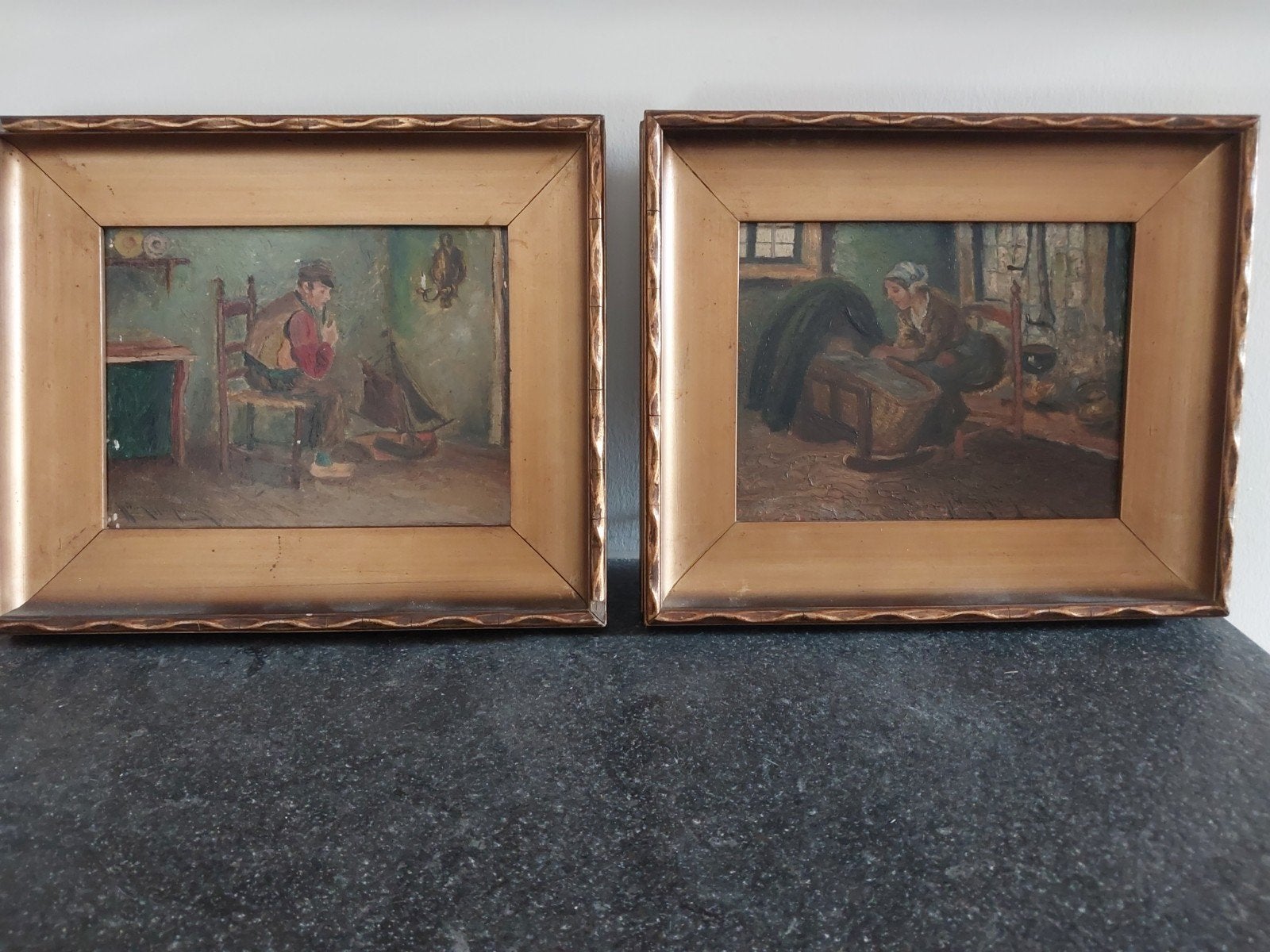 2 Antieke Schilderijtjes op Paneel, Ophalen of Verzenden
