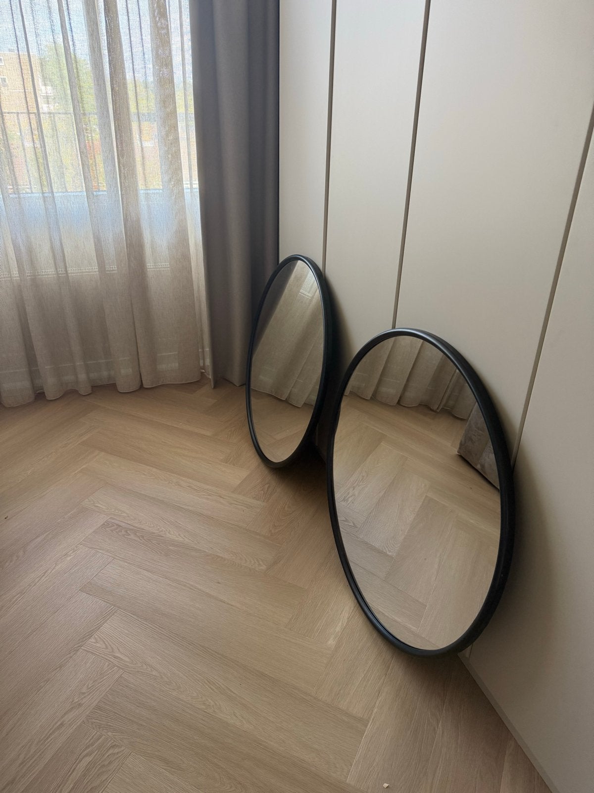 2x Ronde Stalen Spiegels - 80 cm Doorsnee, Huis en Inrichting, Ophalen, Rond, Zo goed als nieuw, 75 tot 100 cm