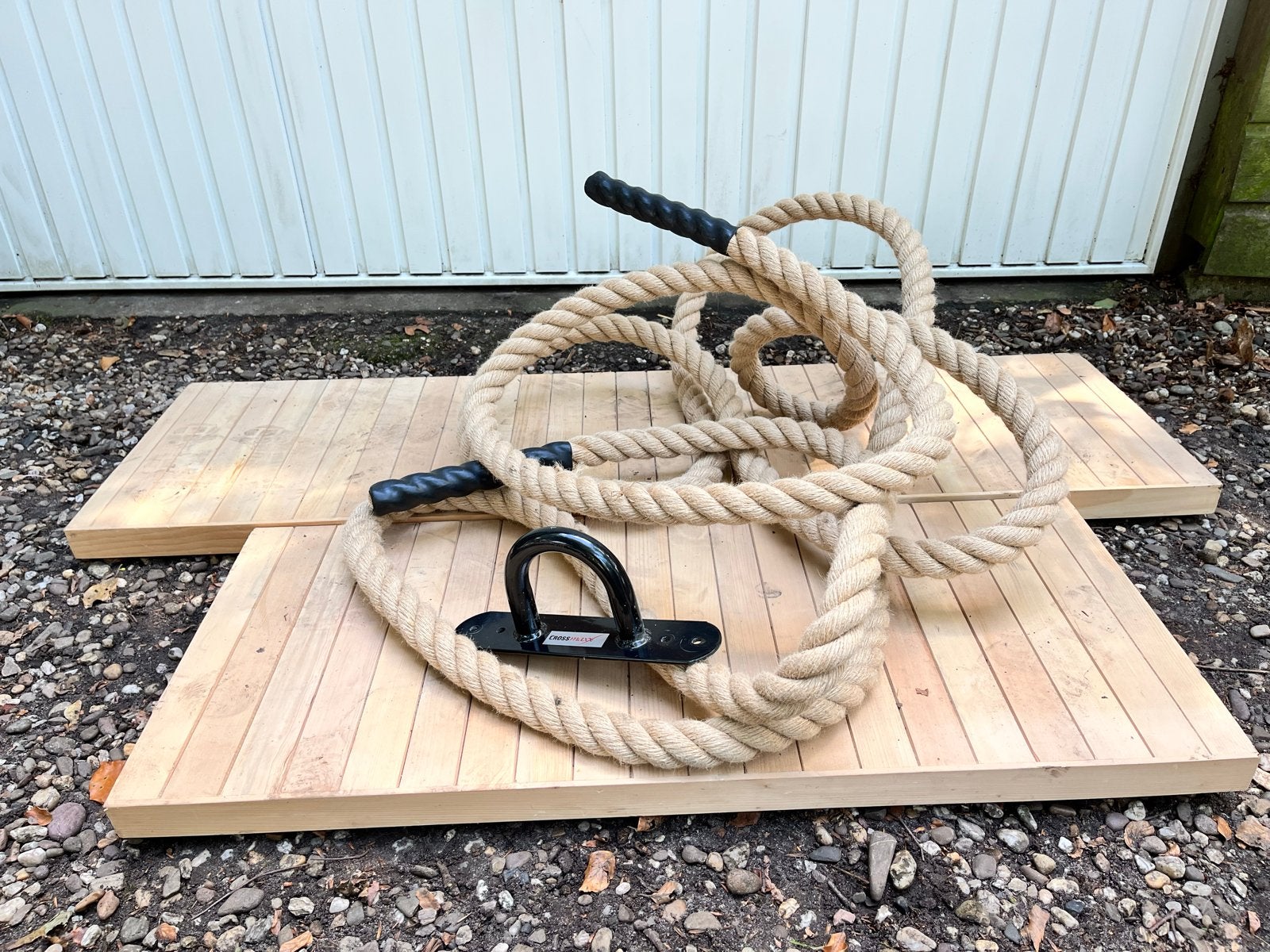 Battle rope met bevestiging en handvatten., Sport en Fitness, Ophalen, Gebruikt, Armen, Battle rope