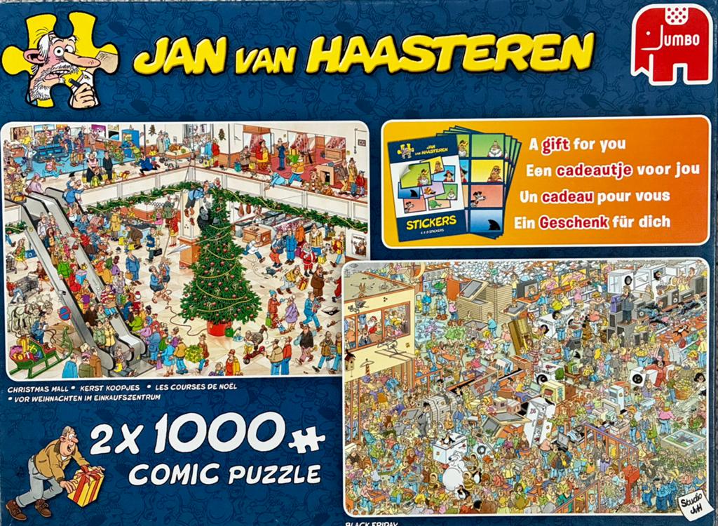 Jan van Haasteren Black Friday & Christmas Mall 2x1000 stukj, Ophalen, 500 t/m 1500 stukjes, Gebruikt, Legpuzzel