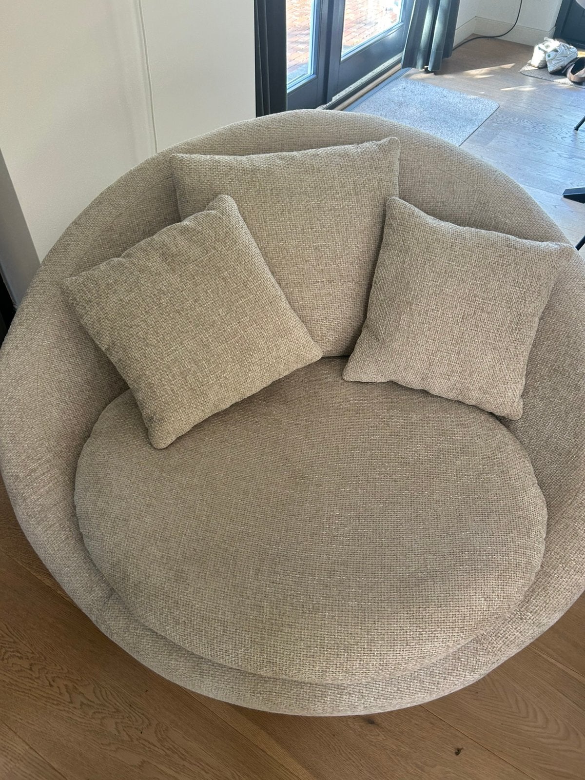 Grijze ronde fauteuil / loveseat zgan, Ophalen of Verzenden, Zo goed als nieuw, Stof, 100 tot 125 cm